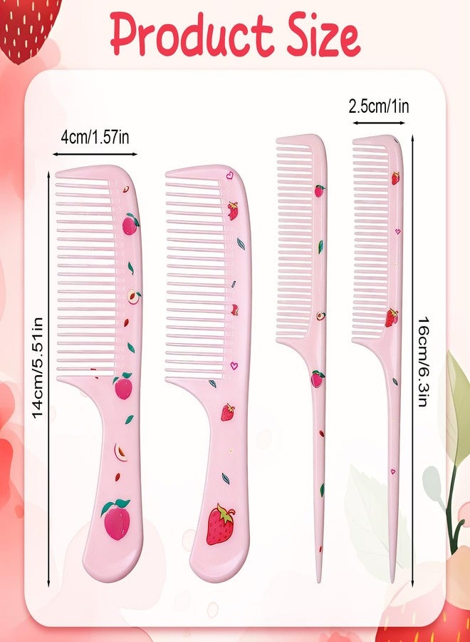 Larrel 4Pcs Cute Hair Comb Set, Pink Strawberry Comb for Toddler Portable Cute Fruit Girl Hair Combs for Kids Women Girls All Hairs Types Long Short Wet Dry Curly Straight - Image 2
